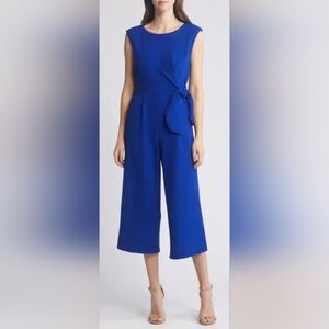 Calvin Klein Blue Cropped Jumpsuit with Wide-Leg Culottes